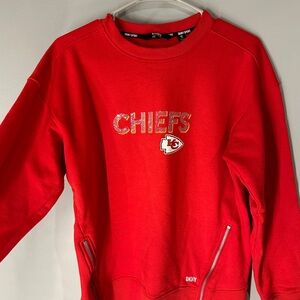DKNY Red Woman’s Chiefs Rhinestone Crewneck With Zipper Detail